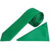Plain Emerald Green Satin Boys Tie and Pocket Square Set
