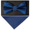 Handmade Blue And White Polka Dot Mens Bow Tie and Pocket Square Set