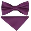 Pre Tied Plum Satin Boys Bow Tie and Pocket Square Set - Age 4-7