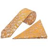 Mens Gold Floral Silk Skinny Tie and Pocket Square