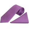 Plain Cadburys Purple Satin Classic Men's Tie and Pocket Square Set