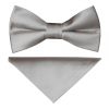 Pre Tied Silver Satin Boys Bow Tie and Pocket Square Set Age 4-7