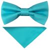 Pre Tied Turquoise Satin Boys Bow Tie and Pocket Square Set Age 4-7