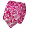Mens Fuchsia Floral Silk Skinny Tie and Pocket Square