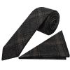 Dark Grey Check Tweed Skinny Men's Tie and Pocket Square