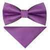 Pre Tied Cadburys Purple Satin Boys Bow Tie and Pocket Square Set Age 4-7