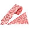 Coral Pink Floral Skinny Boys Tie and Pocket Square Set