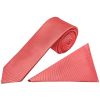 Salmon Pink Silk Twill Skinny Mens Tie and Pocket Square Set