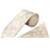 Champagne with White Floral Silk Classic Tie and Pocket Square