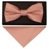 Plain Rose Quartz Handmade Mens Bow Tie and Pocket Square Set