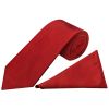 Plain Scarlet Red Satin Classic Men's Tie and Pocket Square Set