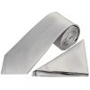 Plain Silver Satin Classic Men's Tie and Pocket Square Set