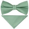 Pre Tied Plain Seagrass Satin Boys Bow Tie and Pocket Square Set 