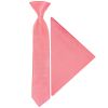 Pre Tied Light Coral Pink Satin Boys Tie and Pocket Square Set Age 4-7