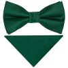 Pre Tied Bottle Green Satin Boys Bow Tie and Pocket Square Set
