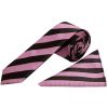 Black and Pink Striped Skinny Men's Tie and Pocket Square Set