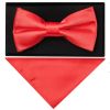Plain Coral Pink Hand Made Mens Bow Tie and Pocket Square Set