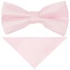 Pre Tied Blush Pink Satin Boys Bow Tie and Pocket Square Set