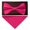 Handmade Cerise Pink Mens Bow Tie and Pocket Square Set