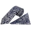 Mens Navy Floral Silk Classic Tie and Pocket Square