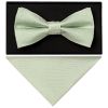 Plain Light Sage Green Silk Mens Bow Tie and Pocket Square Set