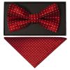 Handmade Red And White Polka Dot Mens Bow Tie and Pocket Square Set