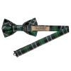 Green and White Tartan Silk Mens Bow Tie