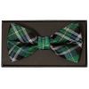 Green and White Tartan Silk Mens Bow Tie