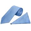 Plain Steel Blue Satin Classic Mens Tie and Pocket Square Set