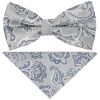 Pre Tied Silver and Blue Paisley Boys Bow Tie and Pocket Square Set