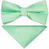 Pre Tied Plain Seafoam Green Satin Boys Bow Tie and Pocket Square Set Age 8-11