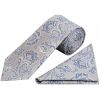 Silver and Blue Paisley Classic Men's Tie and Pocket Square Set