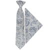 Pre Tied Silver and Blue Paisley Boys Tie and Pocket Square Set Age 4-7