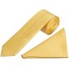 Plain Gold Satin Skinny Men's Tie and Pocket Square Set