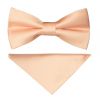 Pre Tied Light Peach Satin Boys Bow Tie and Pocket Square Set Age 4-7
