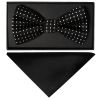 Hand Made Black And White Polka Dot Mens Bow Tie and Pocket Square Set