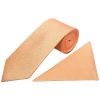 Plain Peach Textured Silk Classic	Men's Tie and Pocket Square Set