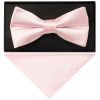 Plain Baby Pink Satin Mens Bow Tie and Pocket Square Set