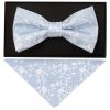Sky Blue and White Floral Handmade Mens Bow Tie and Pocket Square Set