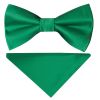 Pre Tied Emerald Green Satin Boys Bow Tie and Pocket Square Set Age 4-7