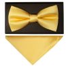 Plain Gold Handmade Mens Bow Tie and Pocket Square Set