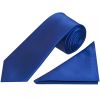 Plain Royal Blue Satin Classic Men's Tie and Pocket Square Set