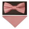 Plain Rose Gold Handmade Mens Bow Tie and Pocket Square Set