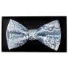 Blue and Silver Paisley Handmade Mens Bow Tie and Pocket Square Set