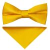 Pre Tied Bright Yellow Satin Boys Bow Tie and Pocket Square Set Age 4-7