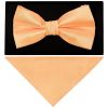 Plain Peach Handmade Mens Bow Tie and Pocket Square Set