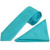 Plain Turquoise Satin Skinny Men's Tie and Pocket Square Set