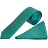 Plain Teal Green Satin Skinny Men's Tie and Pocket Square Set