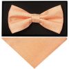 Plain Peach Textured Silk Mens Bow Tie and Pocket Square Set