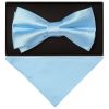 Plain Sky Blue Handmade Mens Bow Tie and Pocket Square Set
